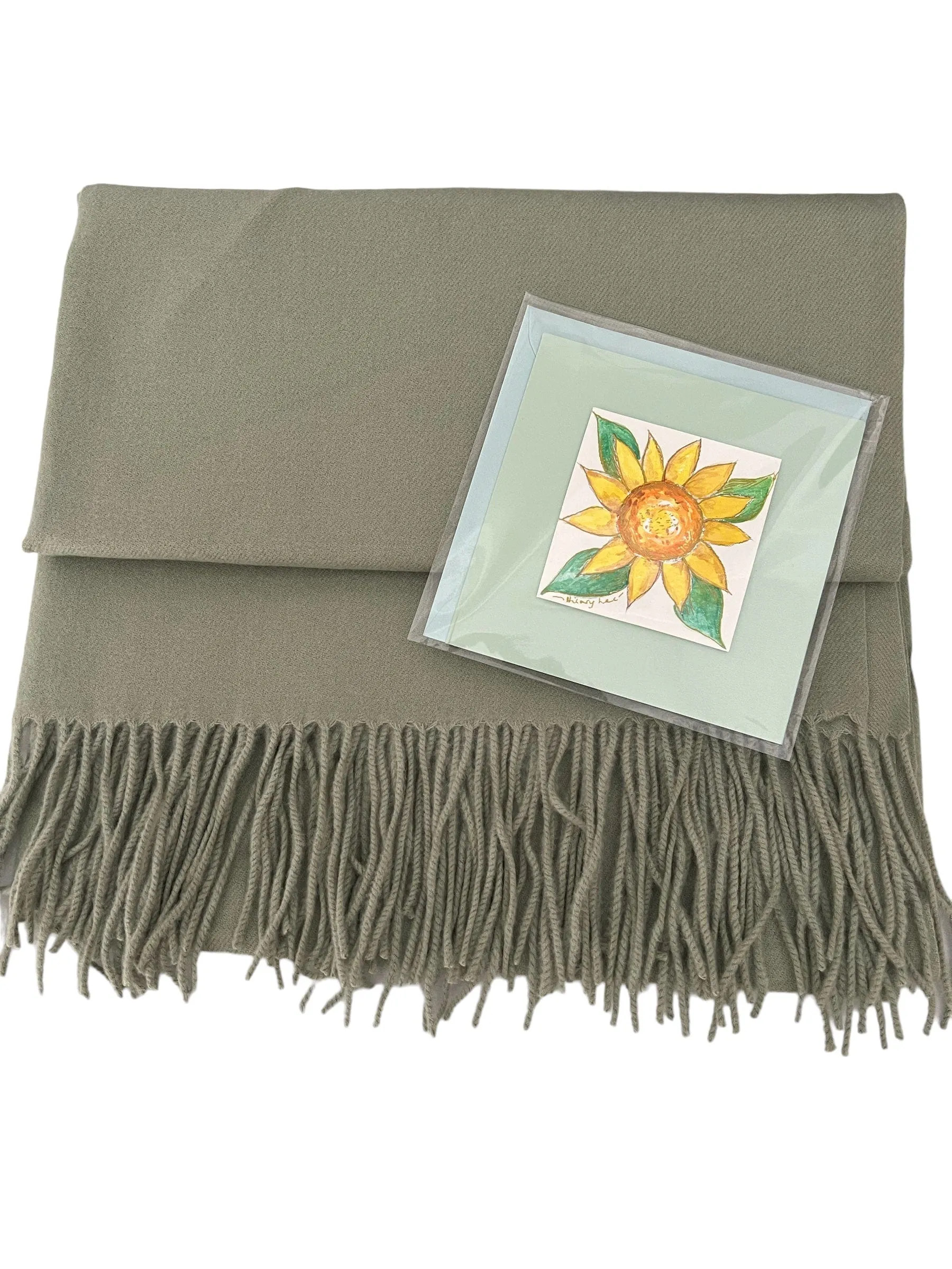 🎁 Scarf Gift Pack - Sage Green Pashmina Shawl w Gift Card