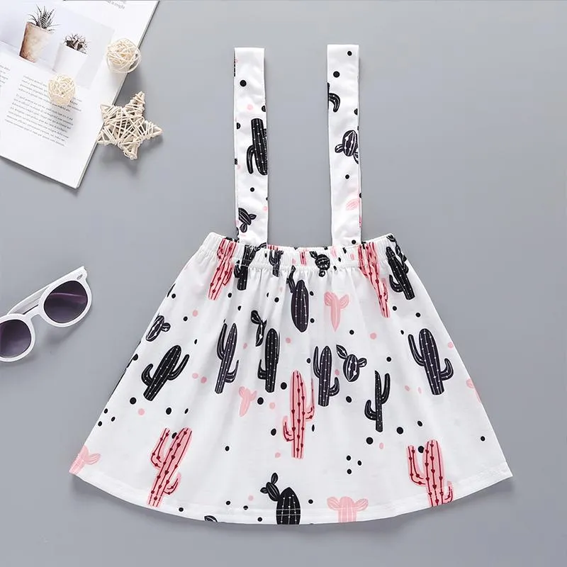 2-Piece Ruffled Top & Cactus Print Suspender Skirt for children Girl wholesale in bulk