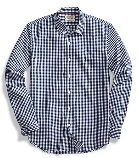 Amazon Brand - Goodthreads Mens Standard-Fit Long-Sleeve Gingham Plaid Poplin Shirt, Navy/White Micro Check, XX-Large