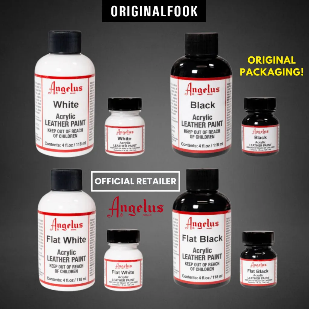 Angelus Acrylic Leather Paint Black / White / Flat Black / Flat White