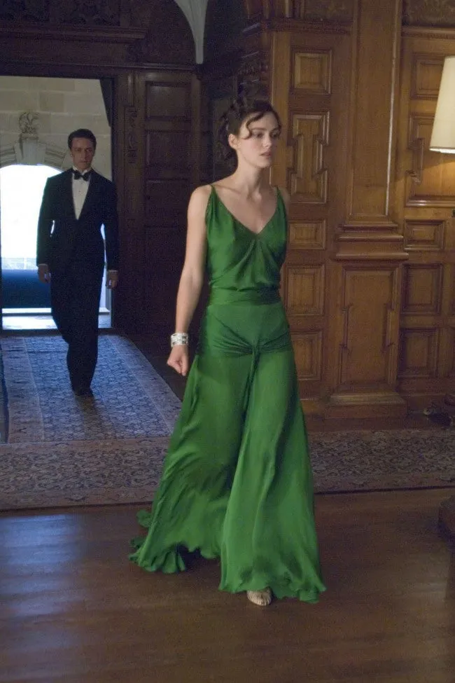 Atonement Green V-neck Dress Backless Prom Dress Inspired Celebrity