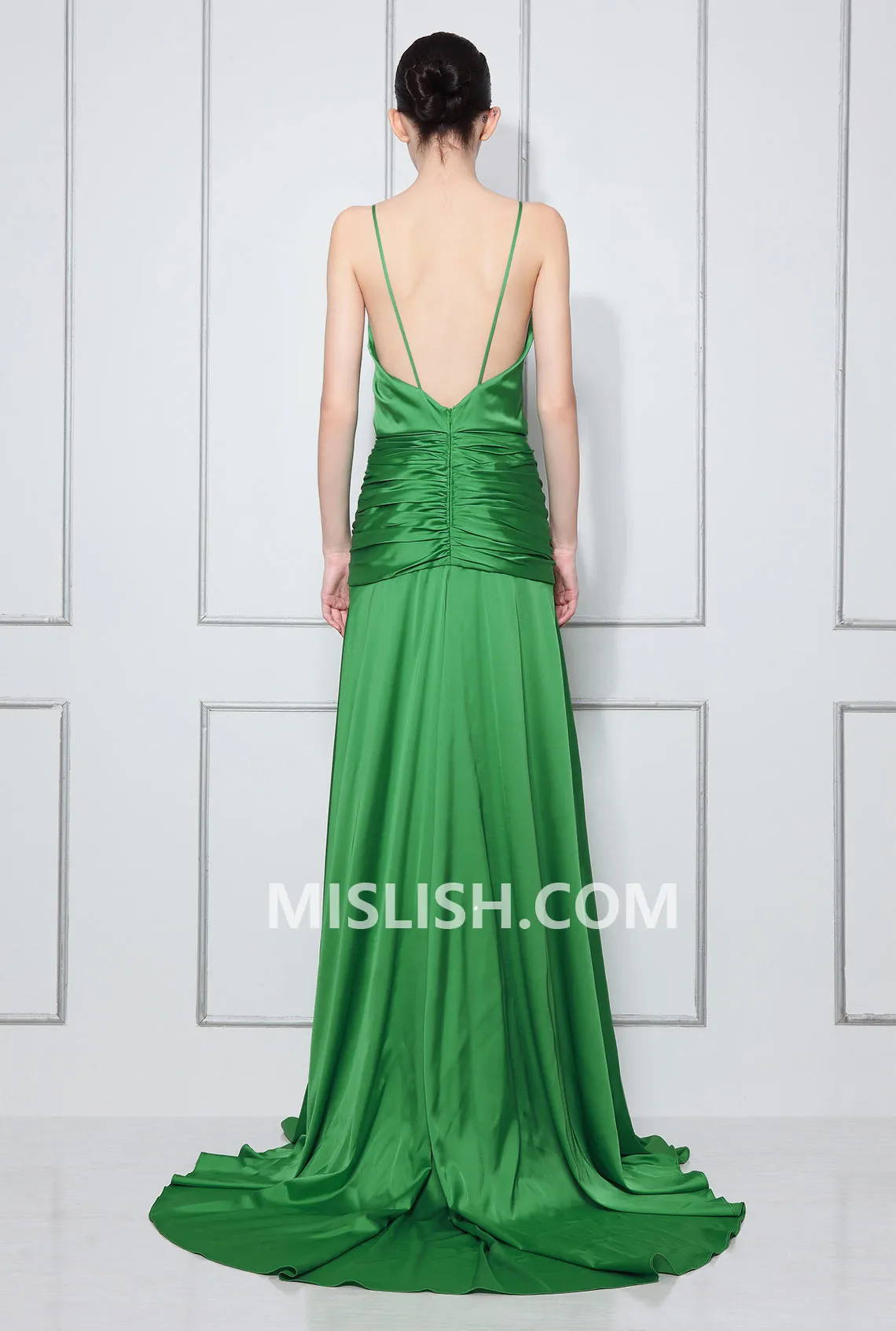 Atonement Green V-neck Dress Backless Prom Dress Inspired Celebrity