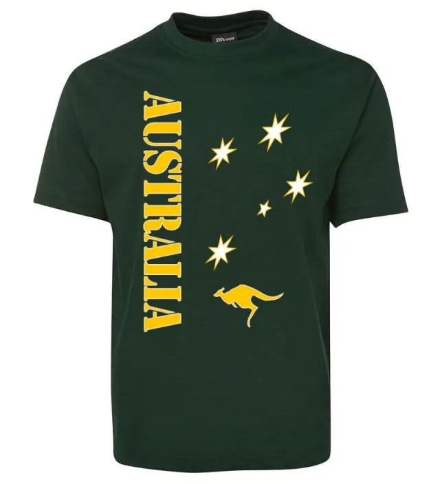 Aussie Sports Adults T-Shirt (Bottle Green, Yellow Print)