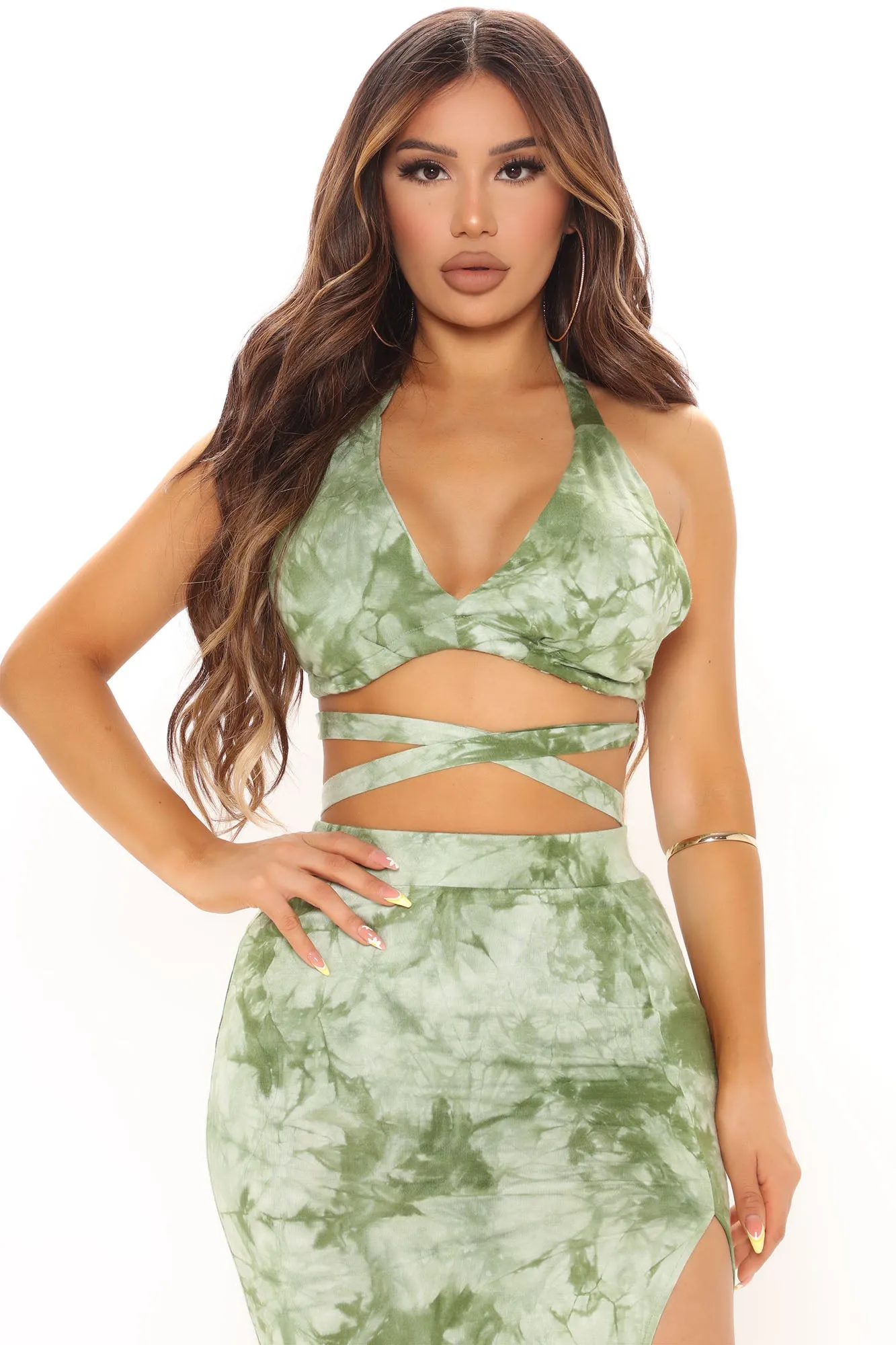 Believe Me Tie Dye Skirt Set - Olive