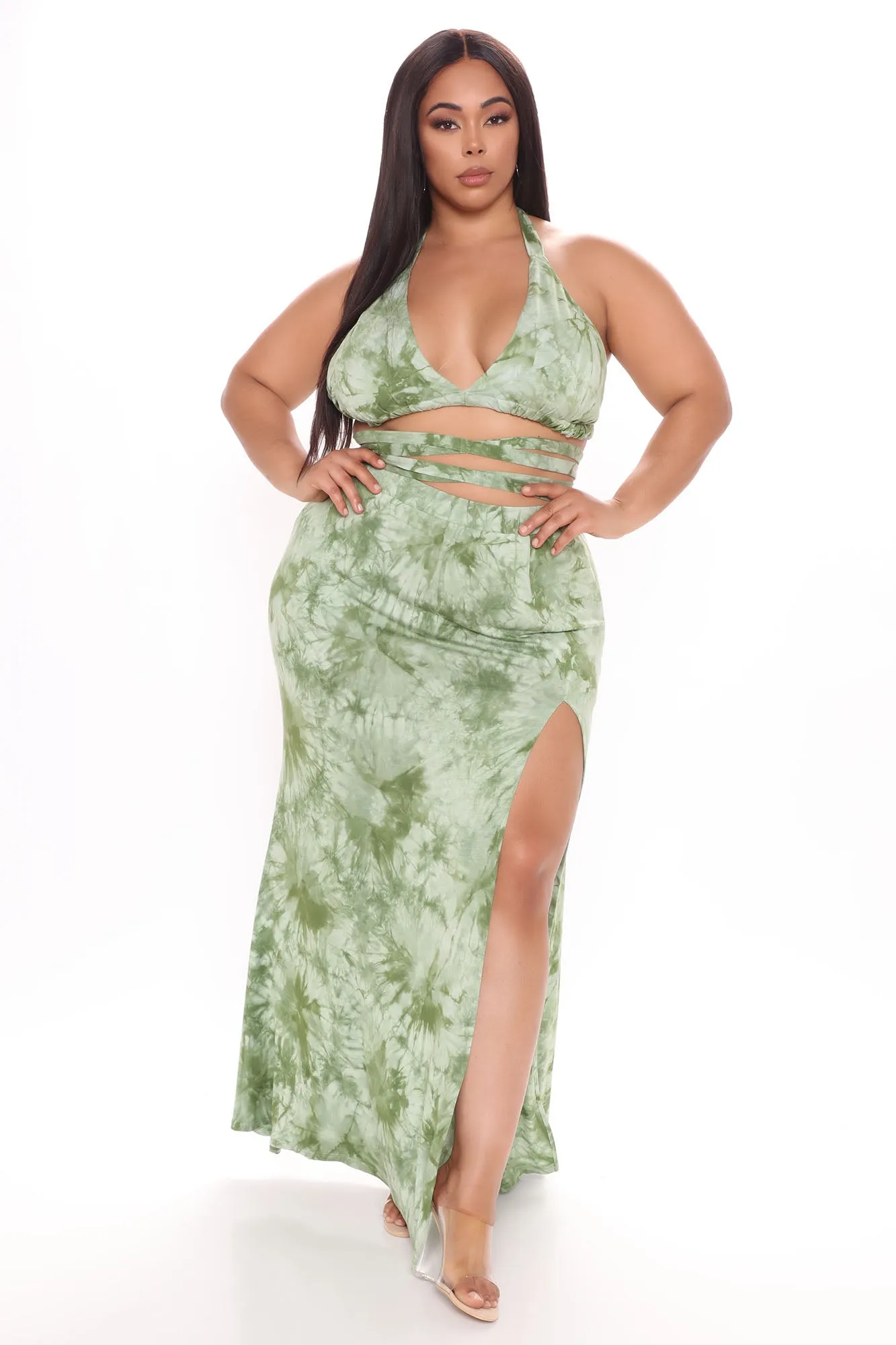 Believe Me Tie Dye Skirt Set - Olive