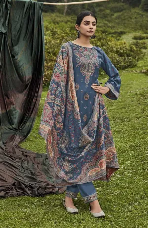 Belliza Pashmina Winter Unstitched Blue Salwar Suit Fabric