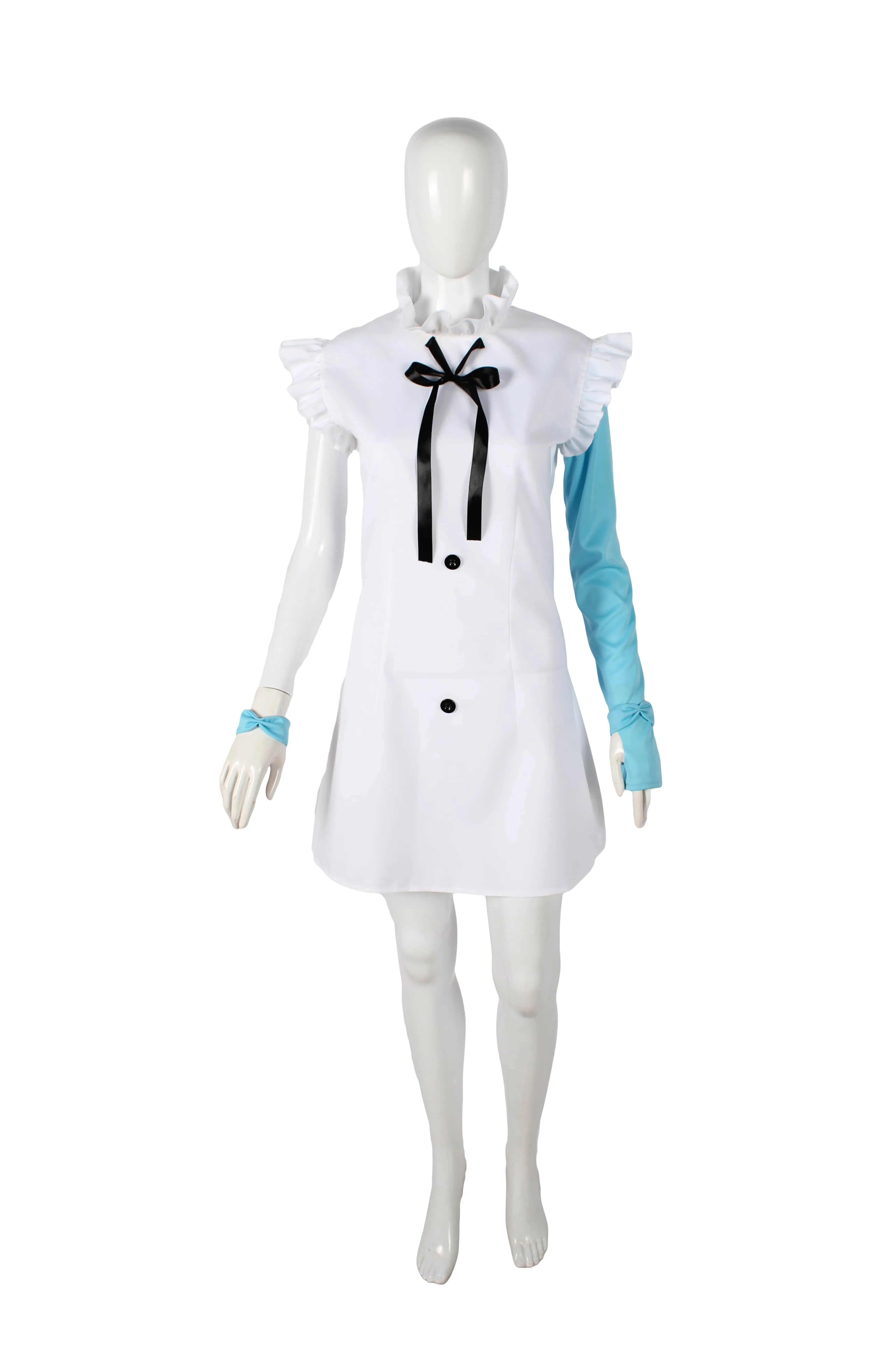 Best Anime Costume Ideas| Short White Dress With A Frilly Neckline & A Black Bow| Flame-retardant Synthetic Materials