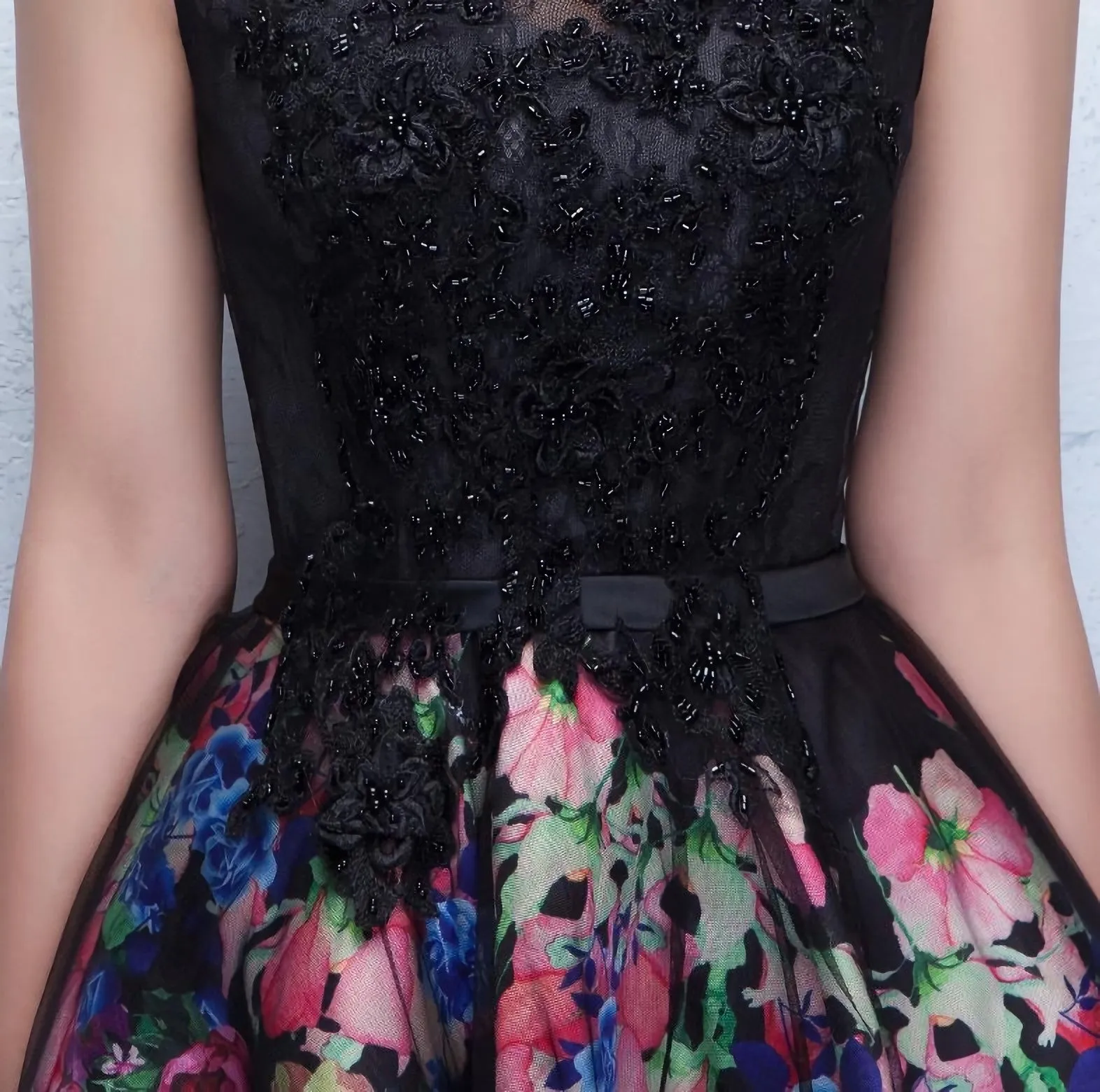 Black Floral Patterns Long Prom Dress Black Evening Dress