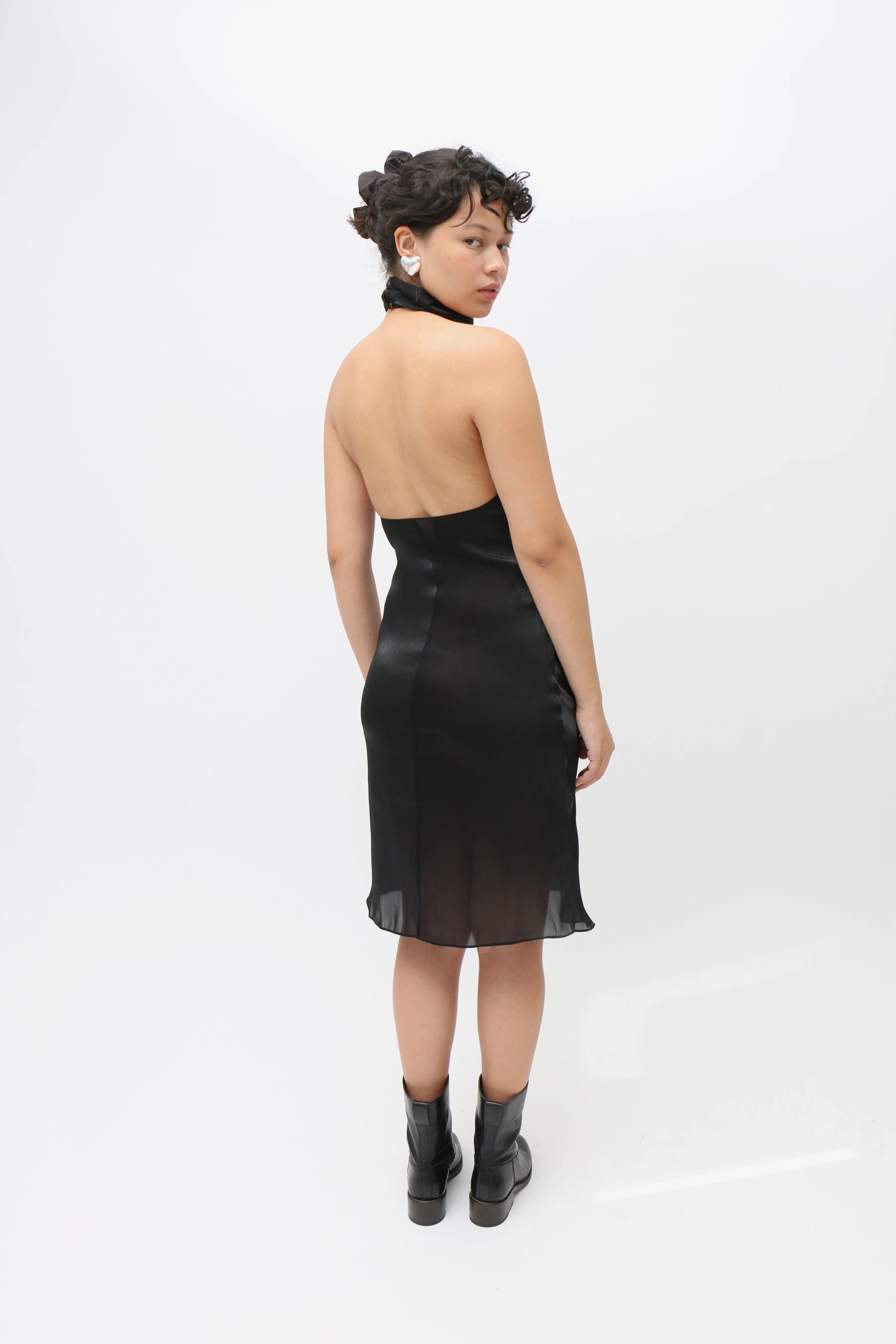 Black Low Back Halter Dress