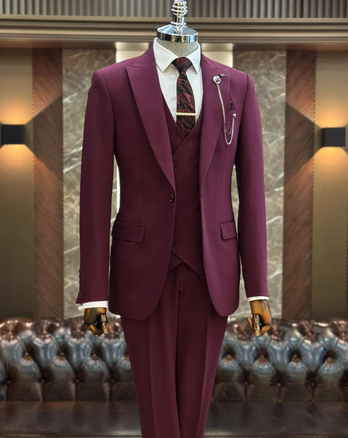 Bojoni Oxford Burgundy  Slim Fit Suit