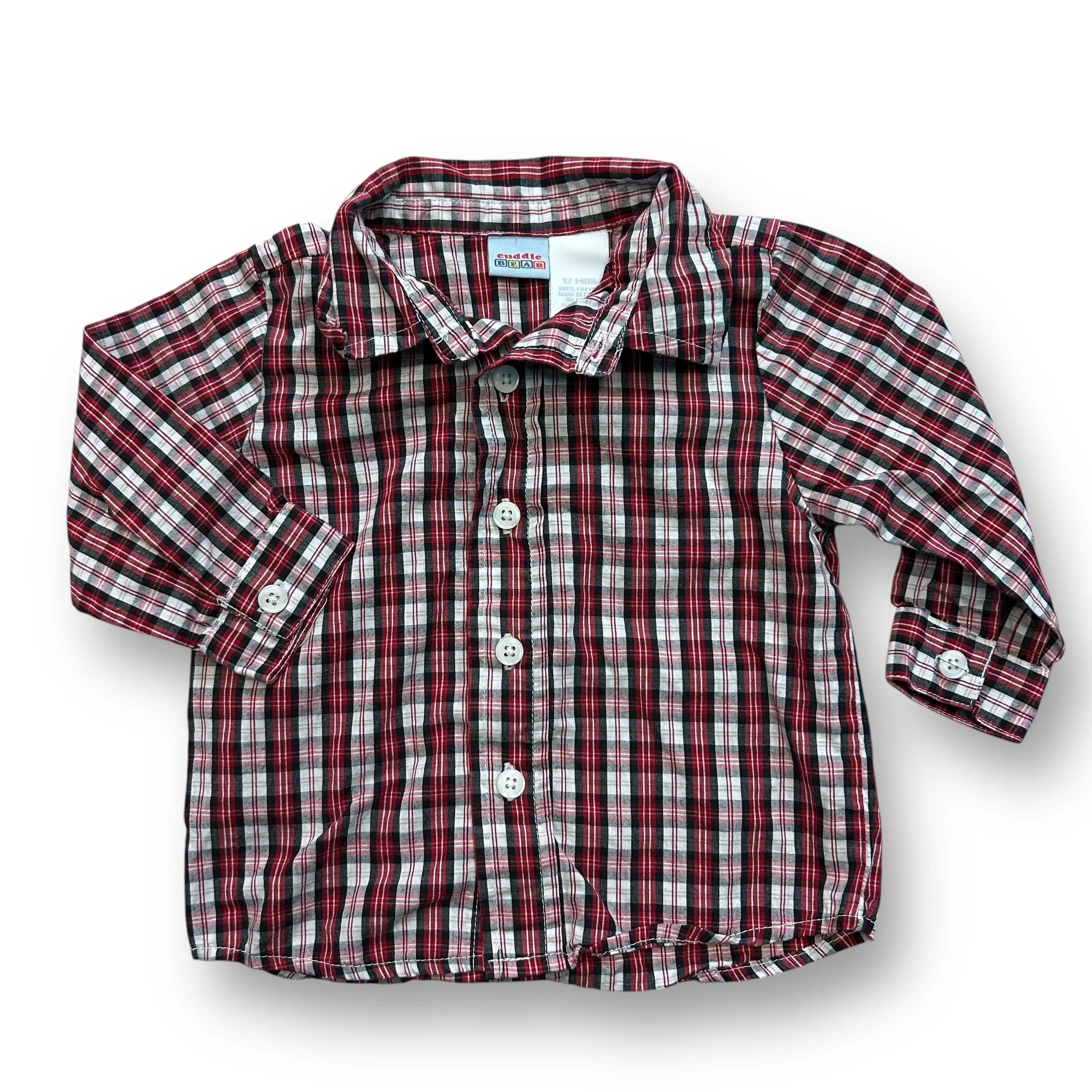 Boys Cuddle Bear Size 12 Months Red Plaid Button Down Shirt