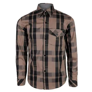 BOYS LONG SLEEVE PLAID SHIRT - BROWN