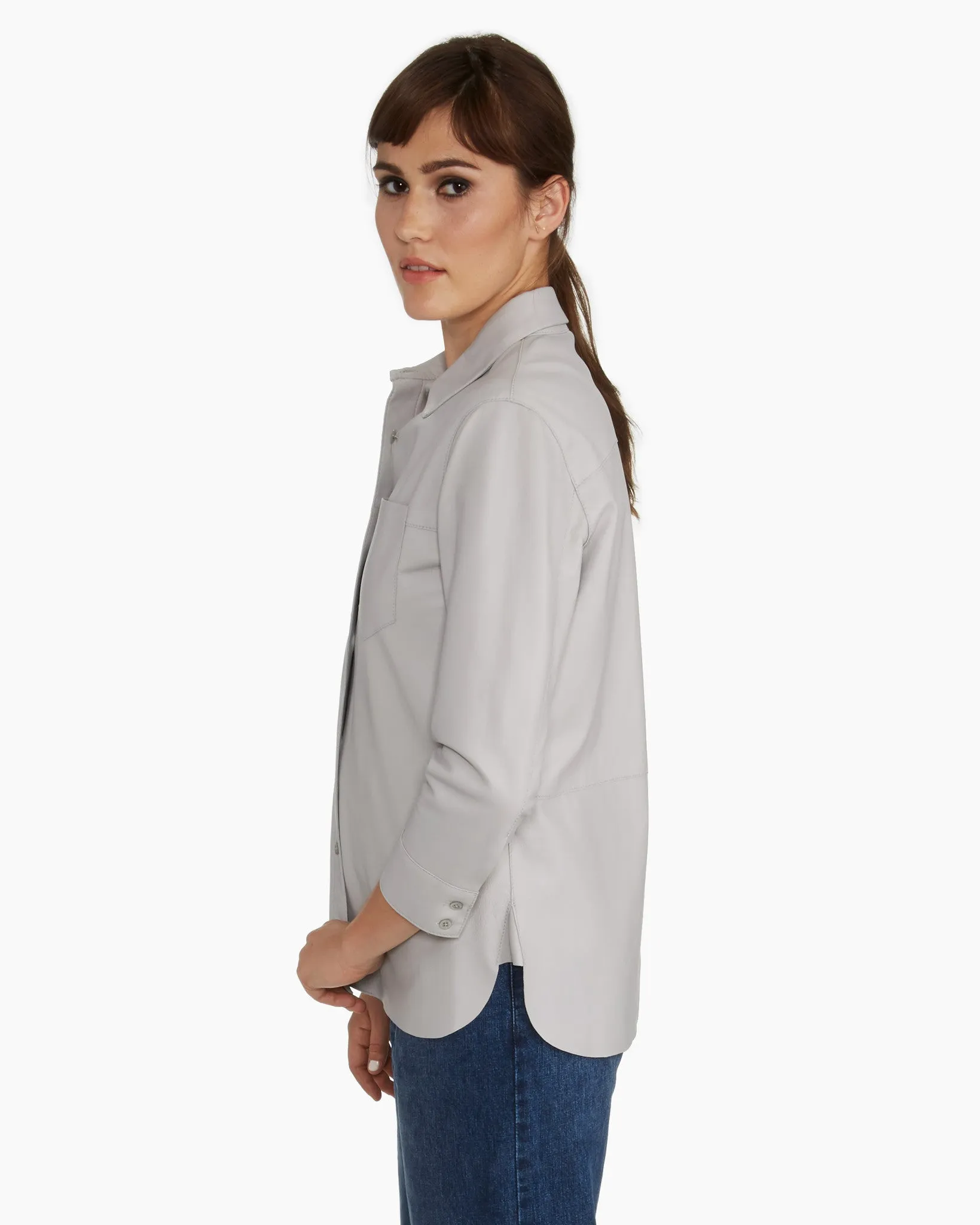 Brogden Womens Leather Shirt in Pearl Grey - FINAL SALE