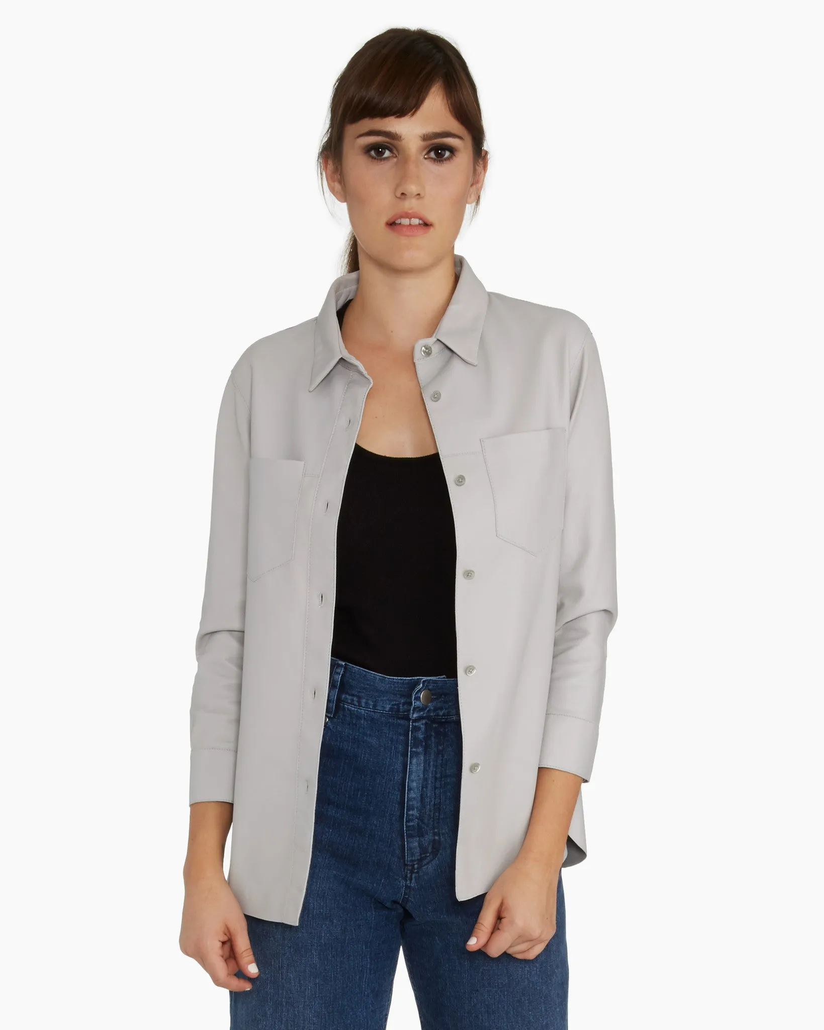 Brogden Womens Leather Shirt in Pearl Grey - FINAL SALE