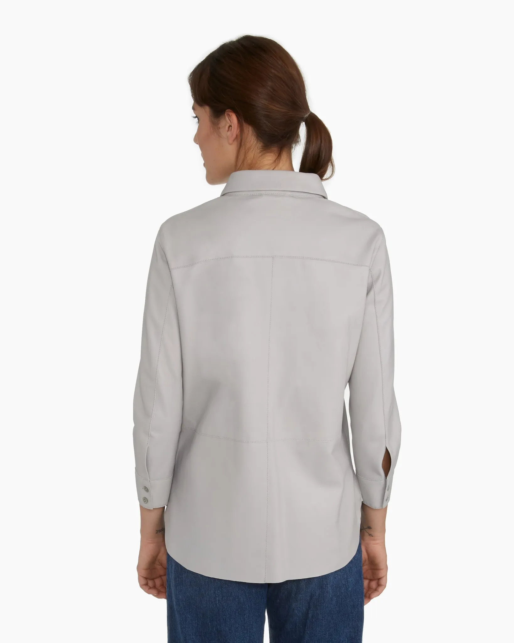 Brogden Womens Leather Shirt in Pearl Grey - FINAL SALE