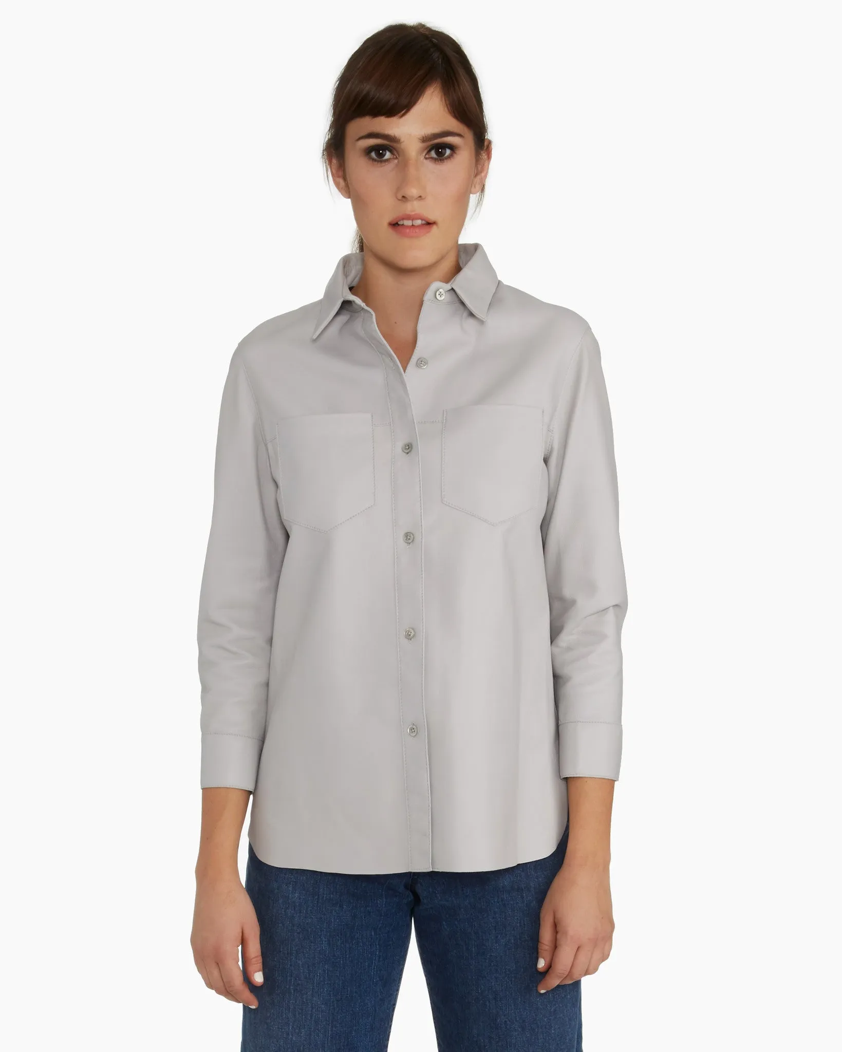 Brogden Womens Leather Shirt in Pearl Grey - FINAL SALE