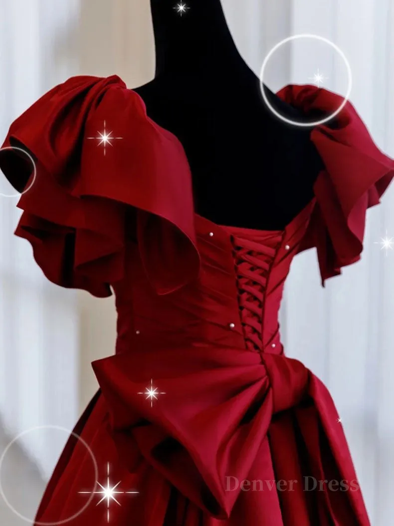 Burgundy off shoulder satin long prom dress burgundy evening dress