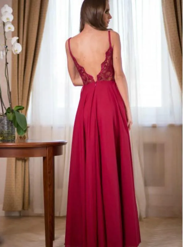 Burgundy Straps Long Chiffon Prom/Formal Dress with Side Slit PM225