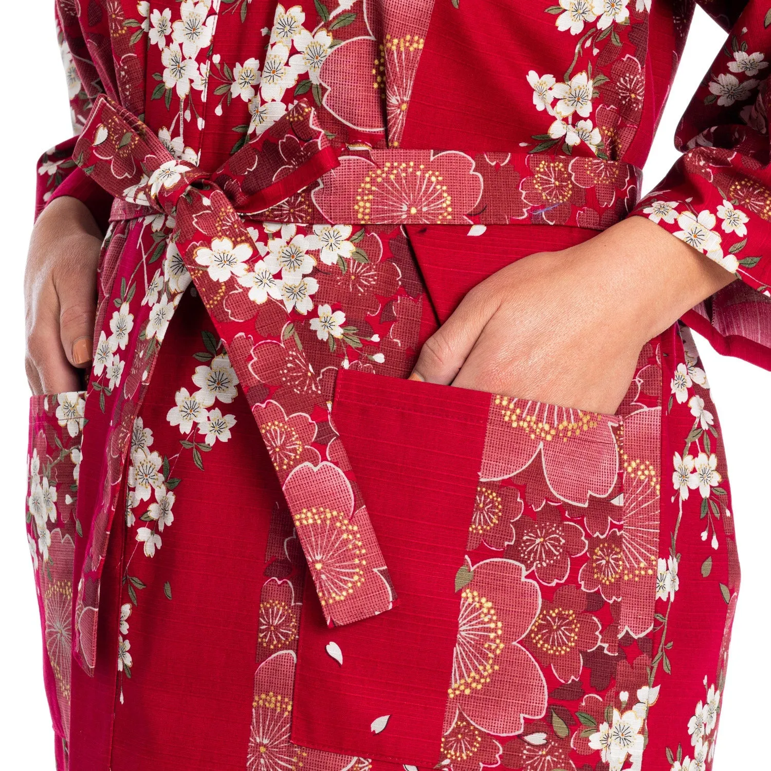 Cherry Blossom Print Short Red Yukata