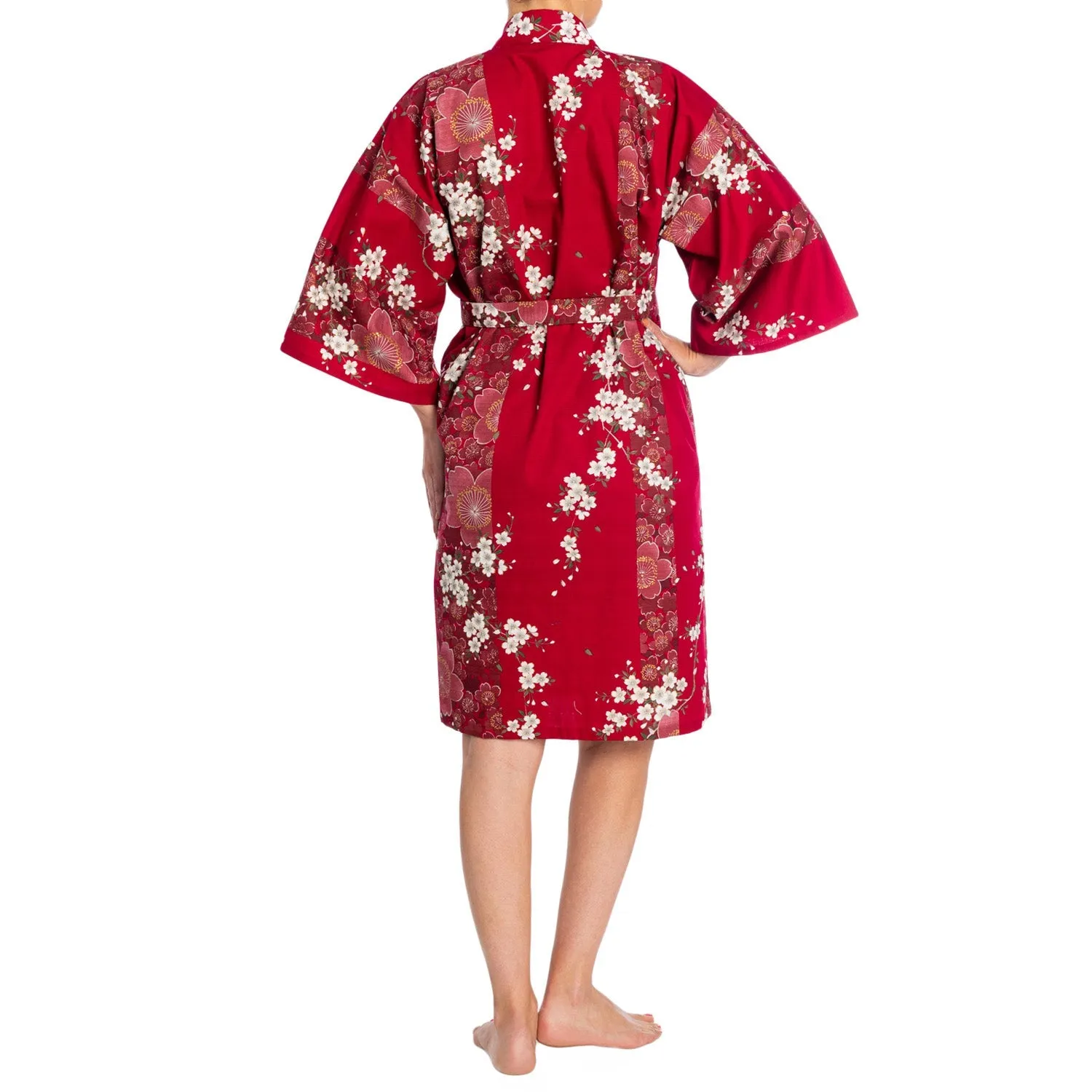 Cherry Blossom Print Short Red Yukata