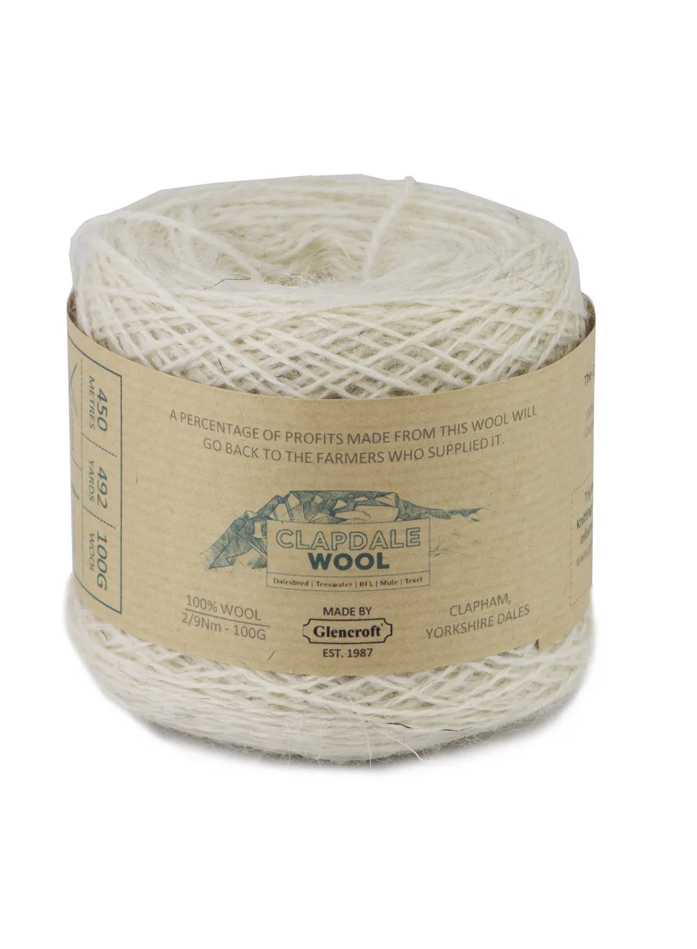 Clapdale Wool Traceable Yorkshire 100g 2-Ply Lace Weight