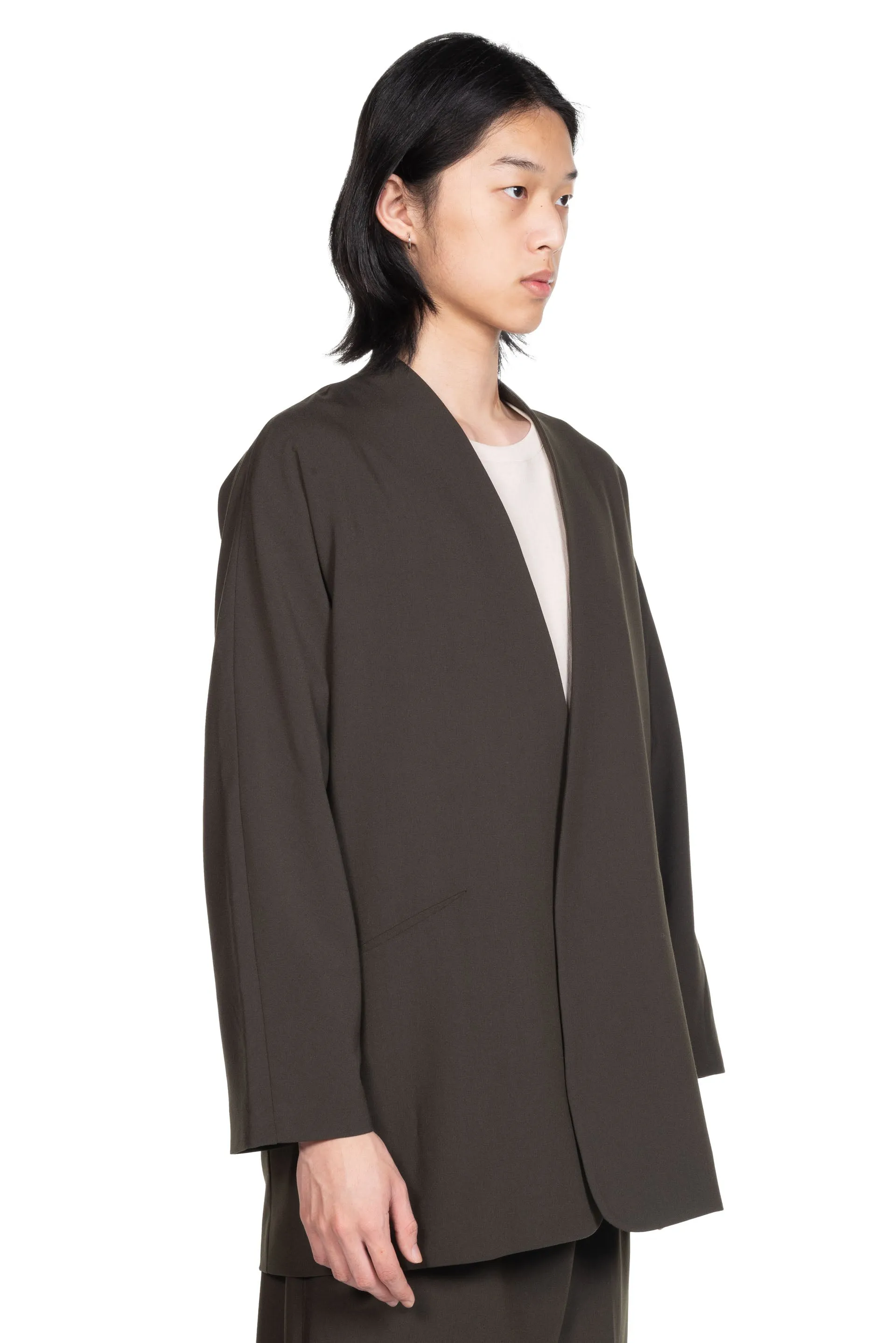 Collarless Short Jacket Black Olive