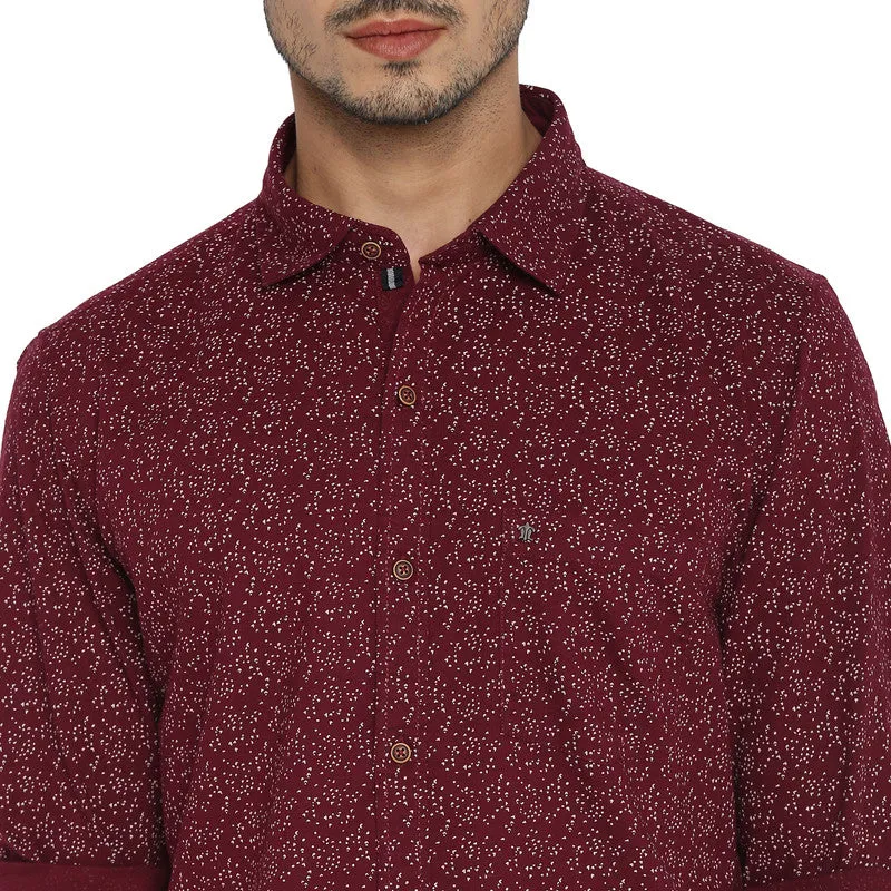 Cotton Maroon Slim Fit Printed Shirt