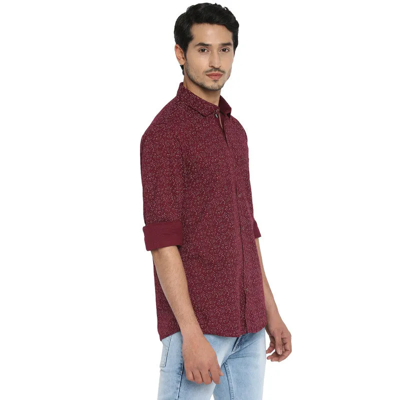 Cotton Maroon Slim Fit Printed Shirt