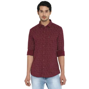 Cotton Maroon Slim Fit Printed Shirt