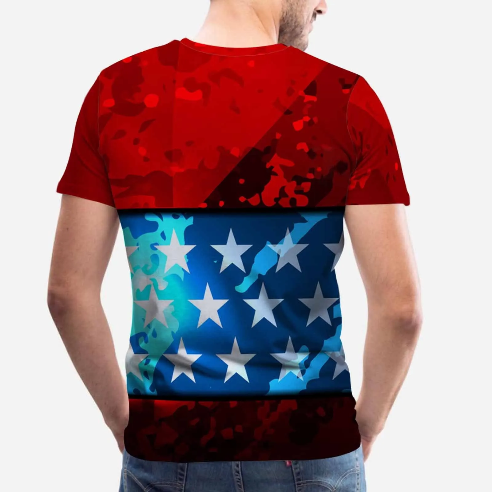 Custom Photo Tee USA Flag Men's All Over Print T-shirt Personalized Your Face on A Shirt