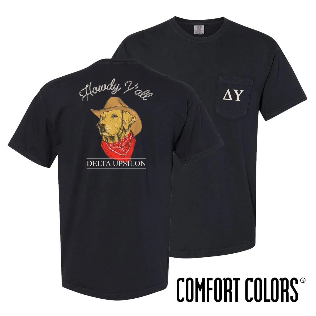 Delta Upsilon Comfort Colors Cowboy Retriever Black Short Sleeve Pocket Tee