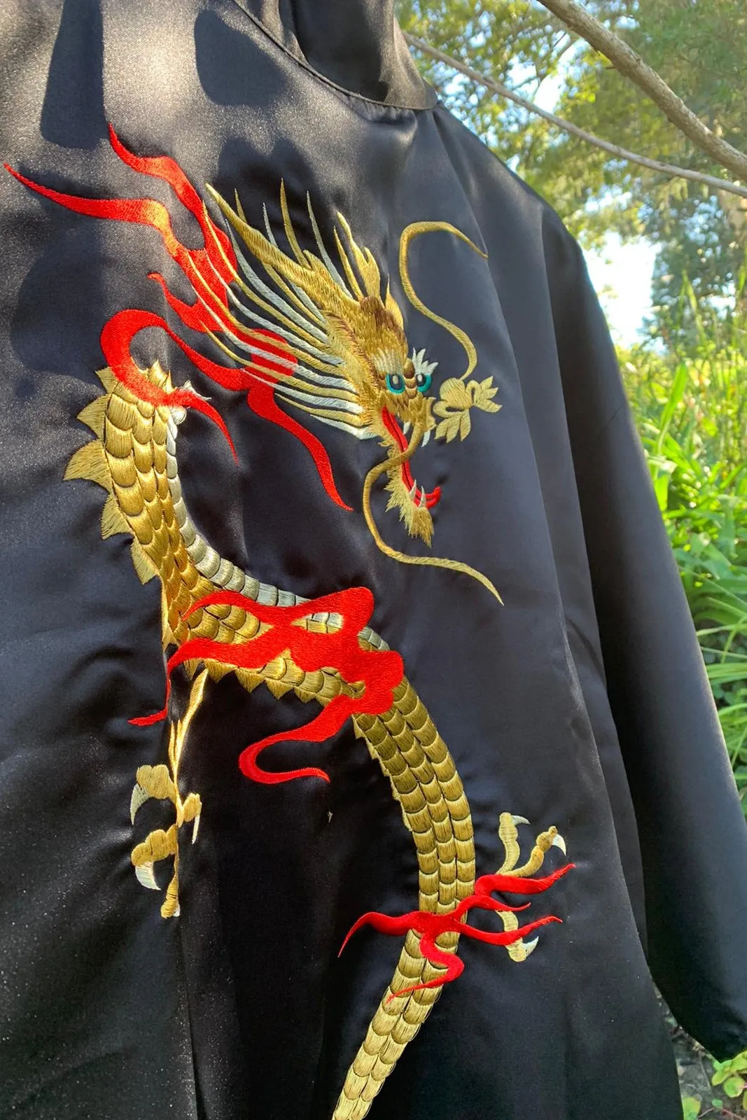 Dragon Black Short Satin Male Kimono