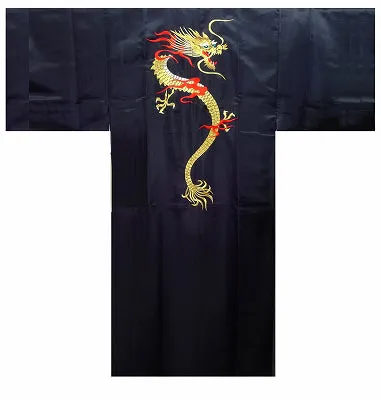 Dragon Black Short Satin Male Kimono