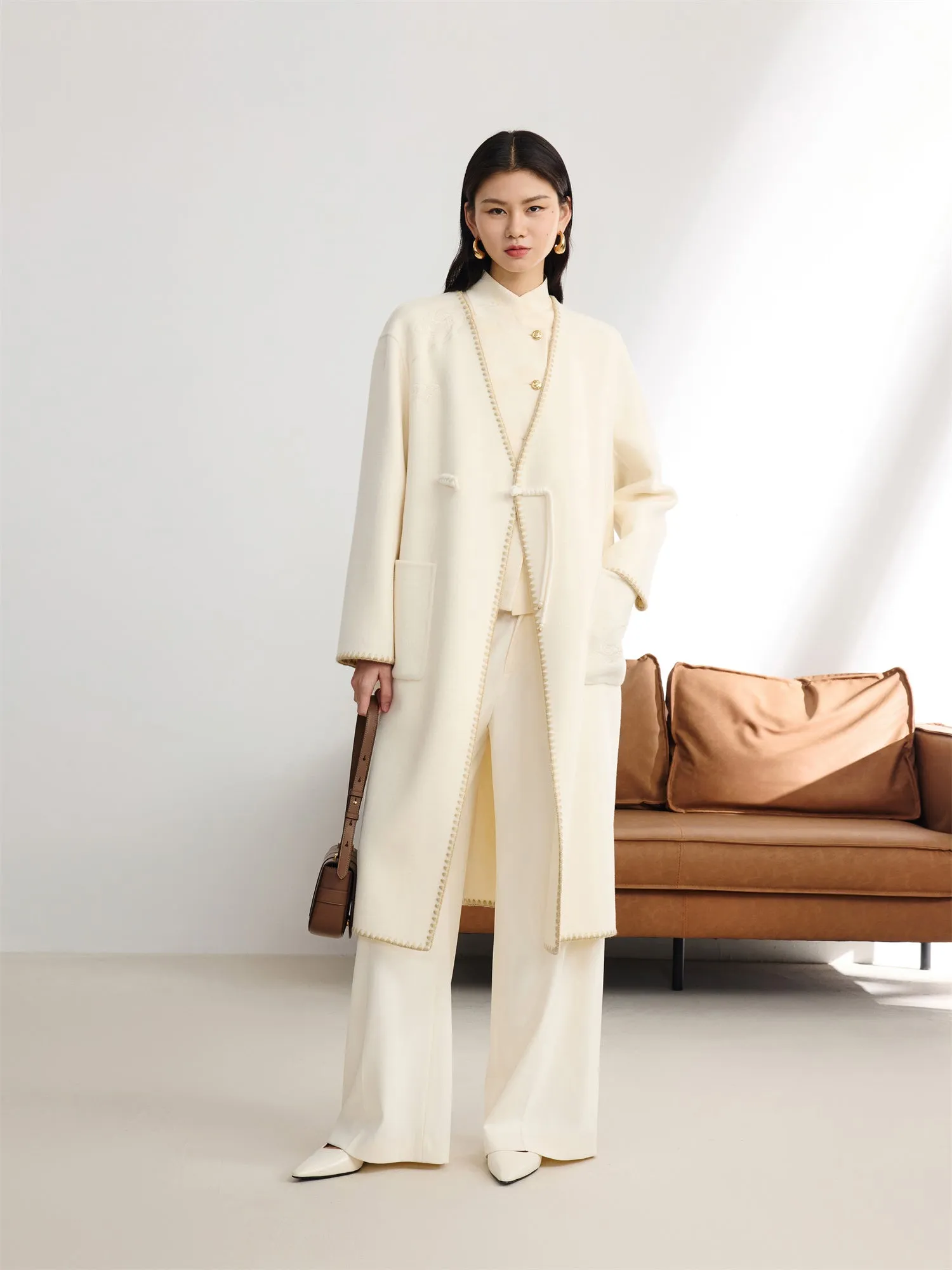 EP YAYING Double-Faced Wool Overcoat