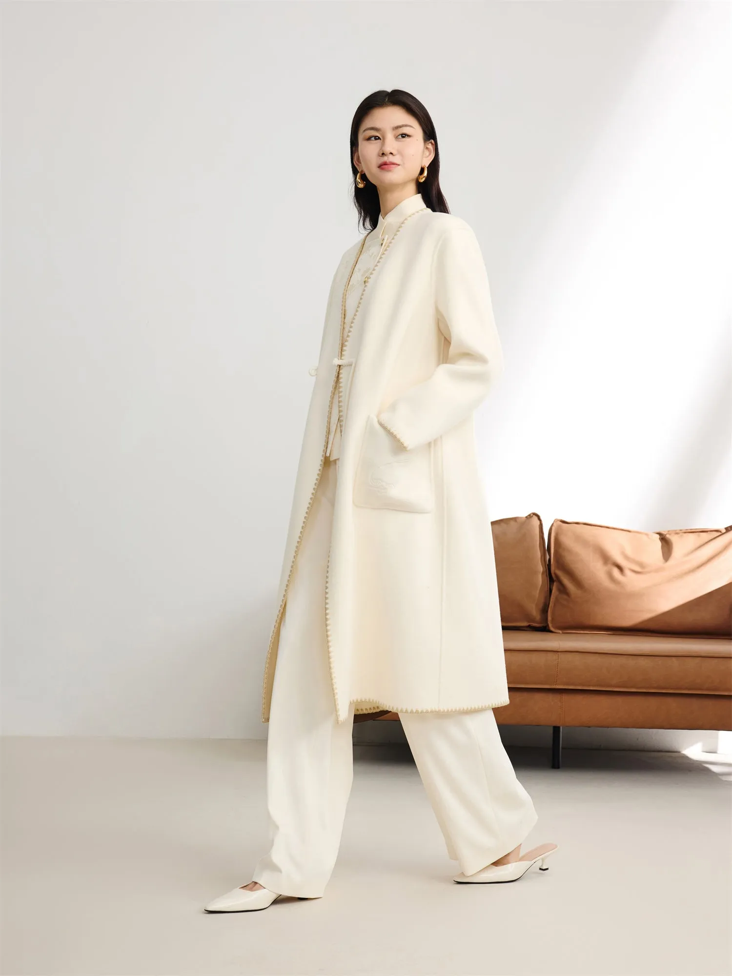 EP YAYING Double-Faced Wool Overcoat