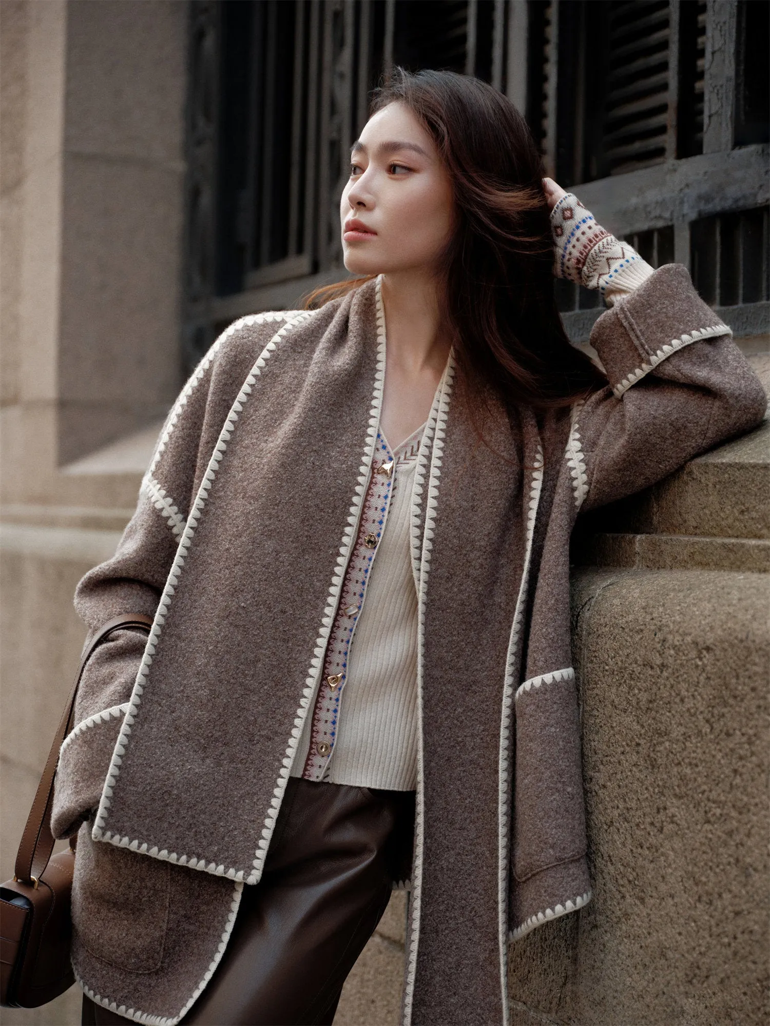 EP YAYING Knitted Wool Coat