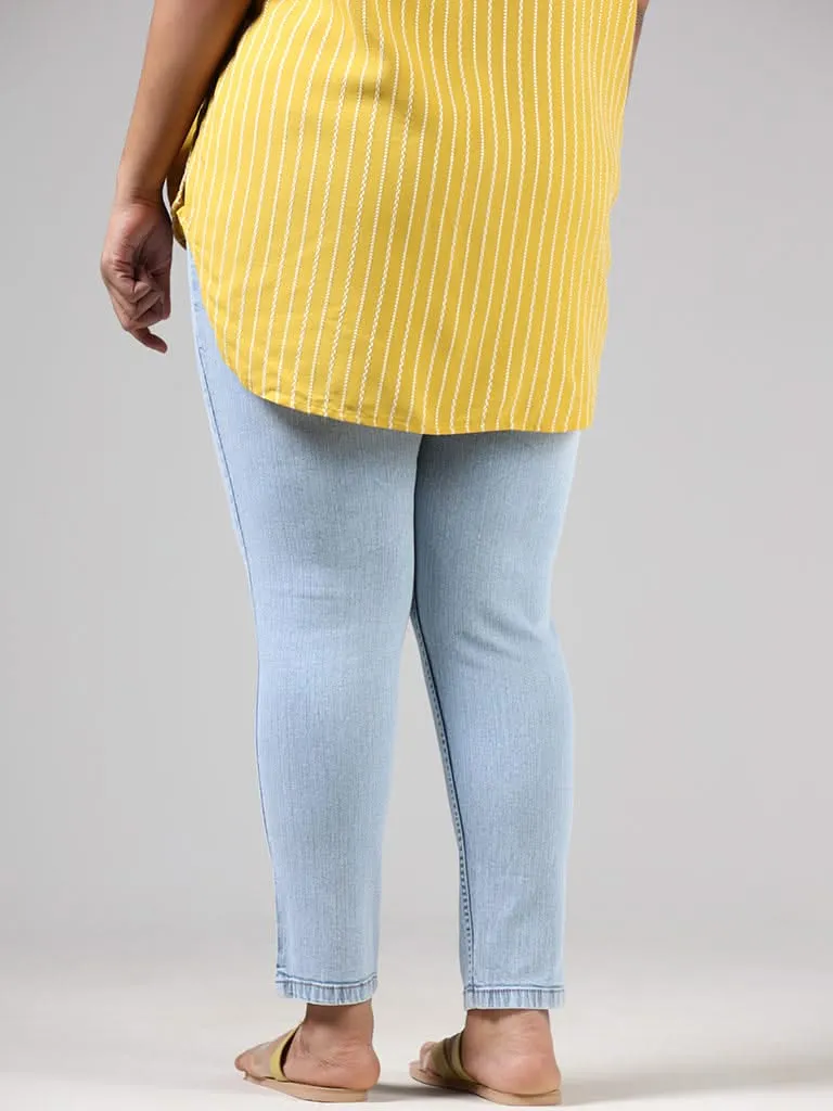 Gia Solid Light Blue Ankle Length Denim Slim Fit Jeggings