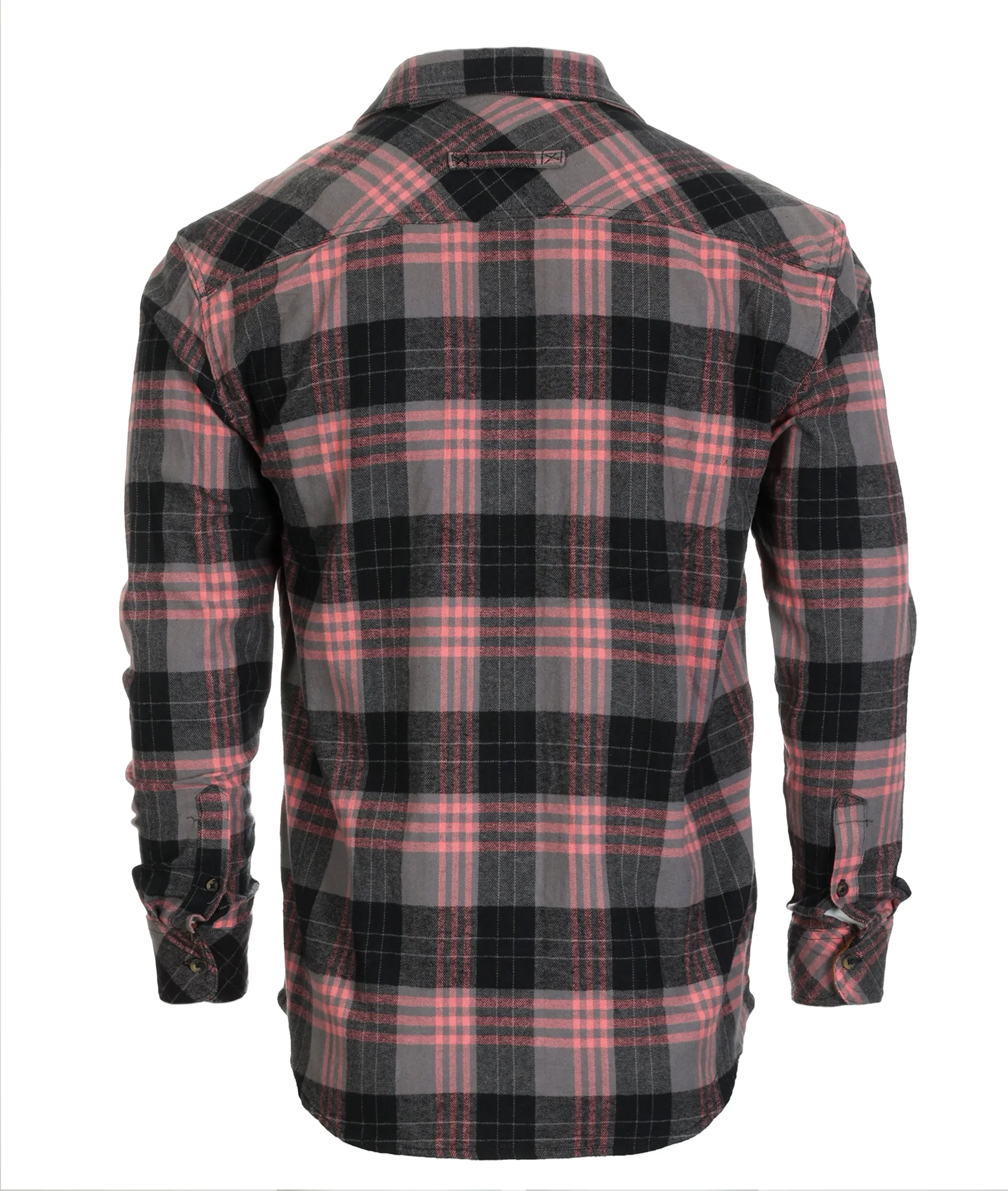 Gioberti Men's Black / Gray / Coral 100% Cotton Brushed Flannel Plaid Checkered Shirt with Corduroy Contrast