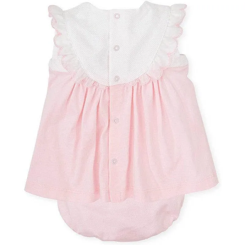 Girls Pink Embroided Dress With Bloomers