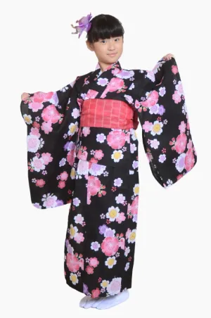 Girls yukata and  obi belt set / GY #04 (3-4)