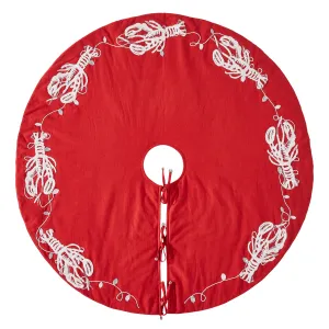 Handmade Christmas Tree Skirt - Lobsters on Red Cotton - 60"