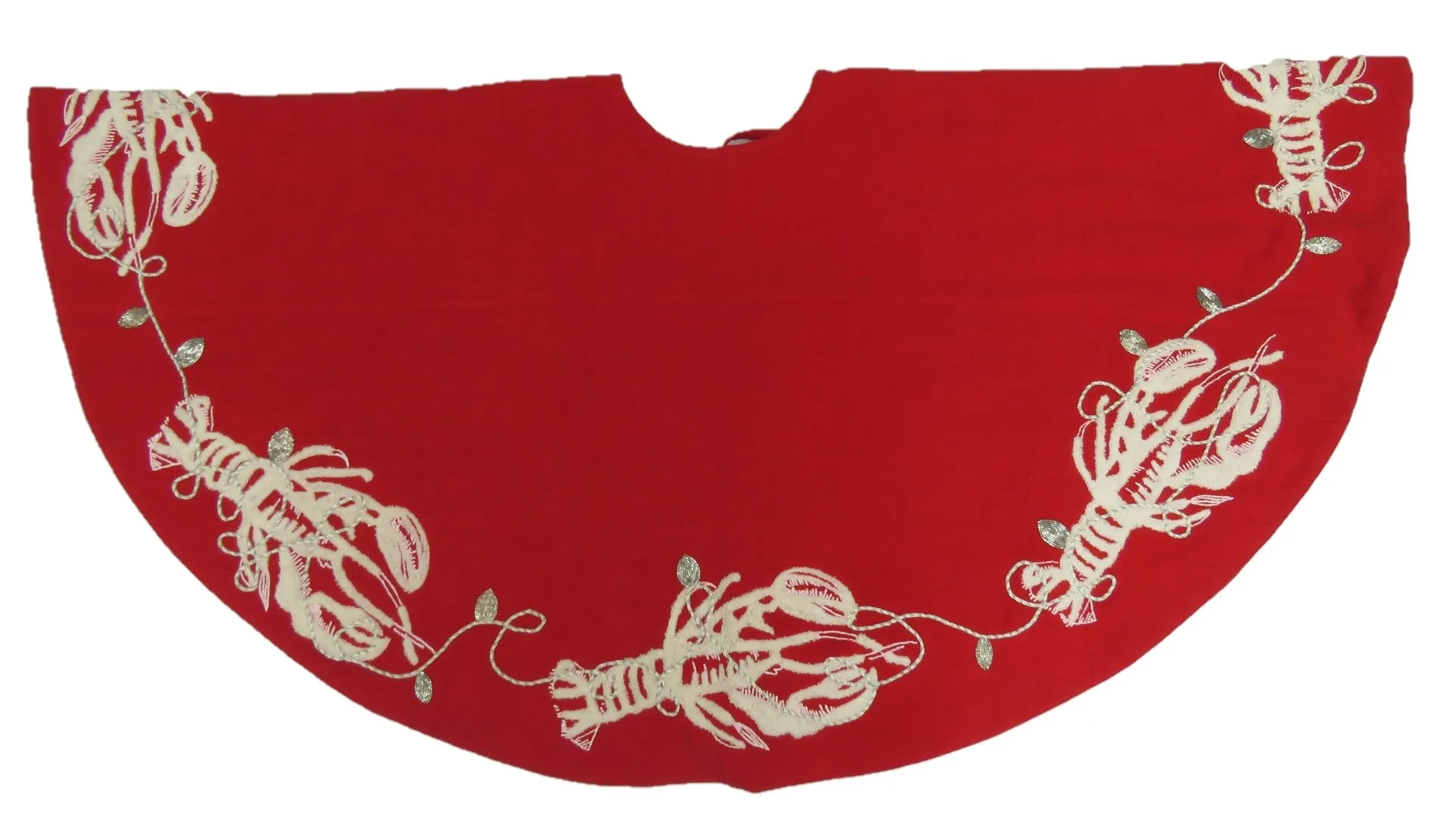 Handmade Christmas Tree Skirt - Lobsters on Red Cotton - 60"