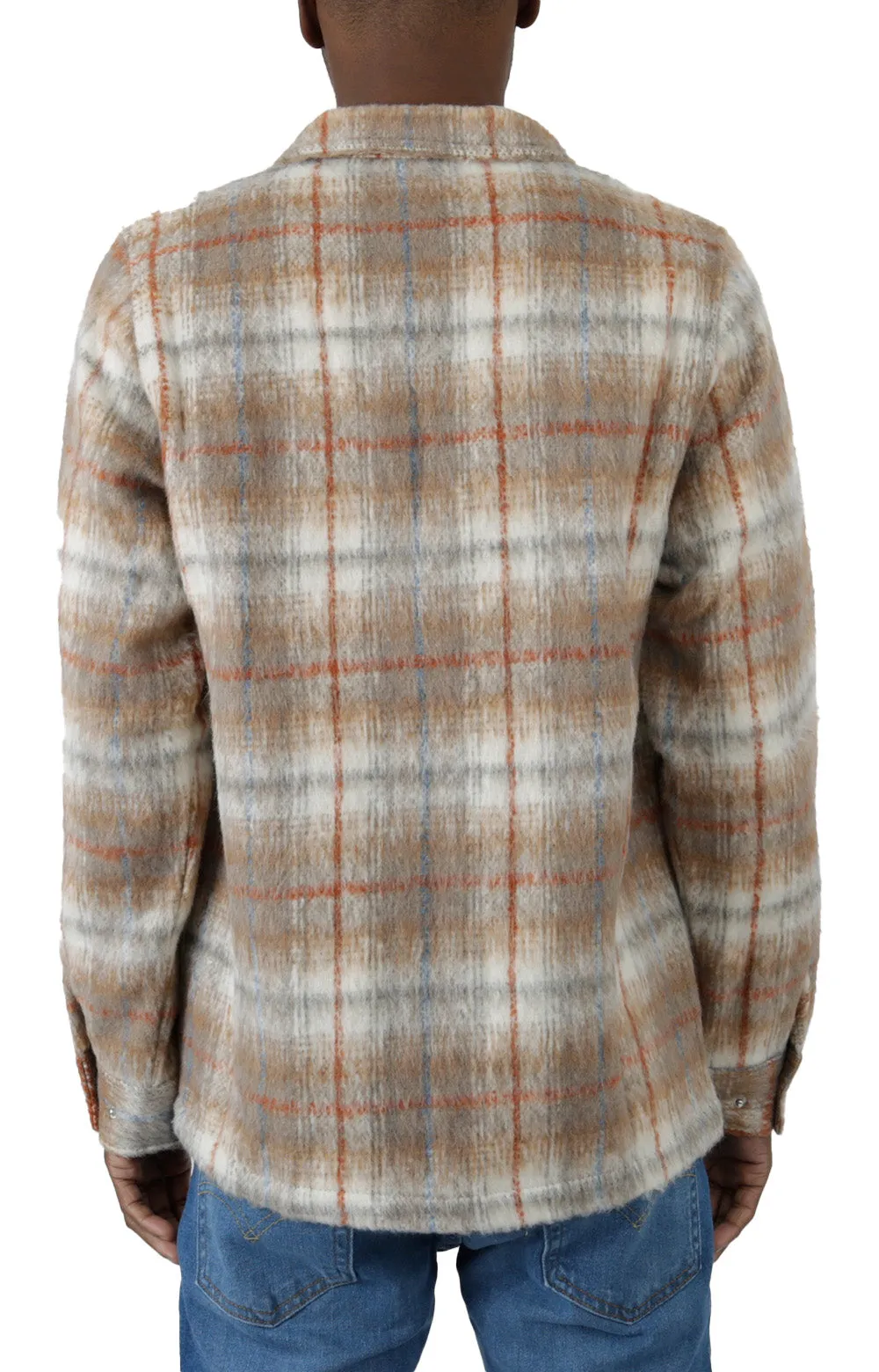 Heavyweight Furry Plaid Zip-Up Shirt - Bark/Stone