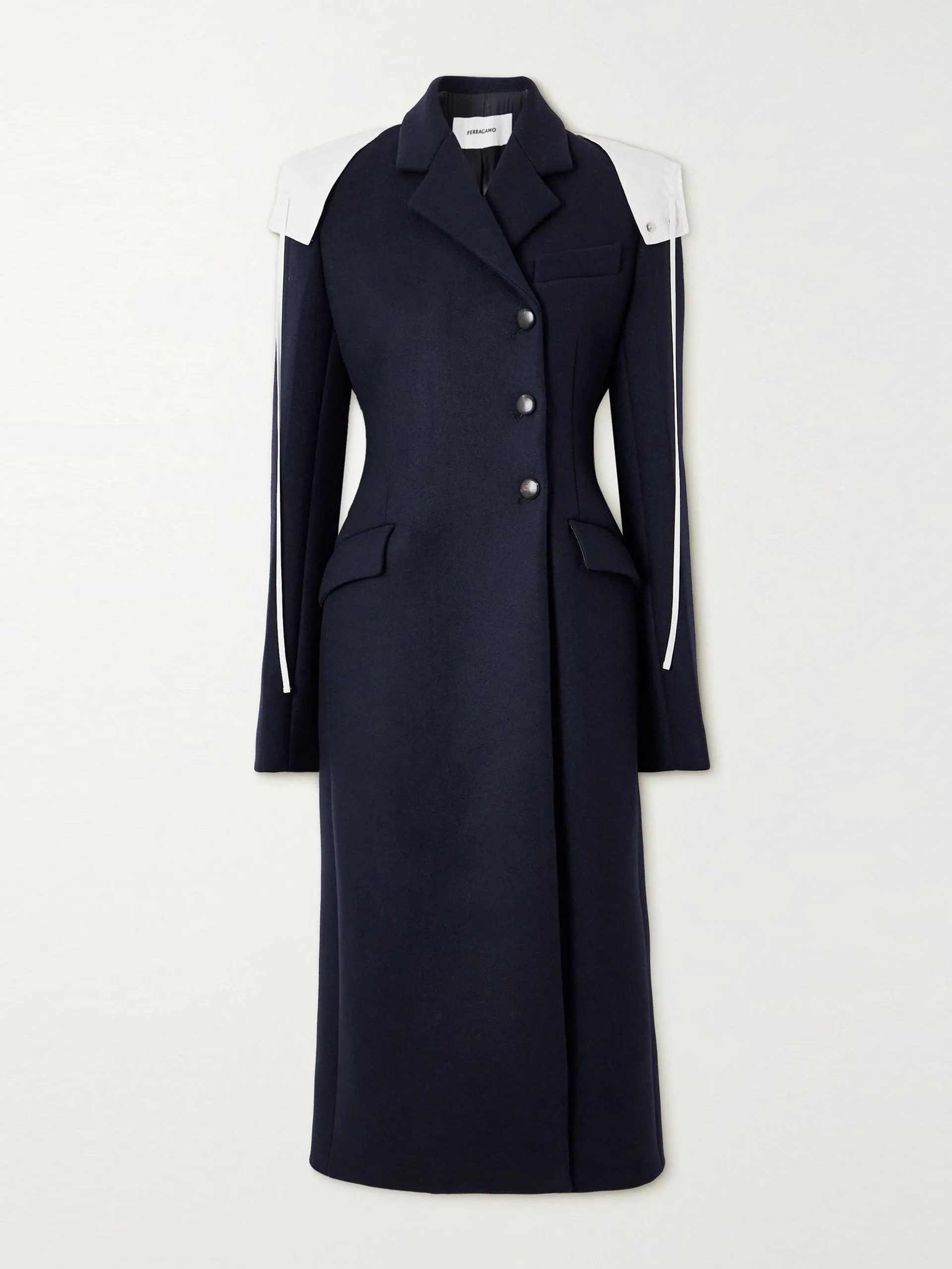 Hooded cotton-trimmed wool coat