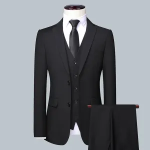 IKEARLAX  Men's Suit Set Three-Piece Korean-Style Slim-Fit Suit Men's Full Set Business Formal Wear Best Man Groom Wedding Suit