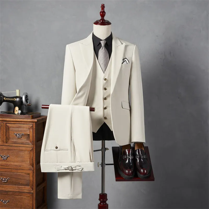 IKEARLAX  Suit Suit Men's Three-Piece Suit Trendy Korean Slim Fit Business Casual Small Suit Coat Groom Wedding Suit