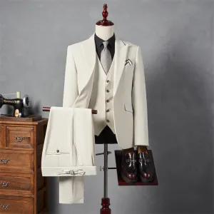 IKEARLAX  Suit Suit Men's Three-Piece Suit Trendy Korean Slim Fit Business Casual Small Suit Coat Groom Wedding Suit