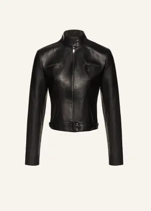 Leather racing jacket in black