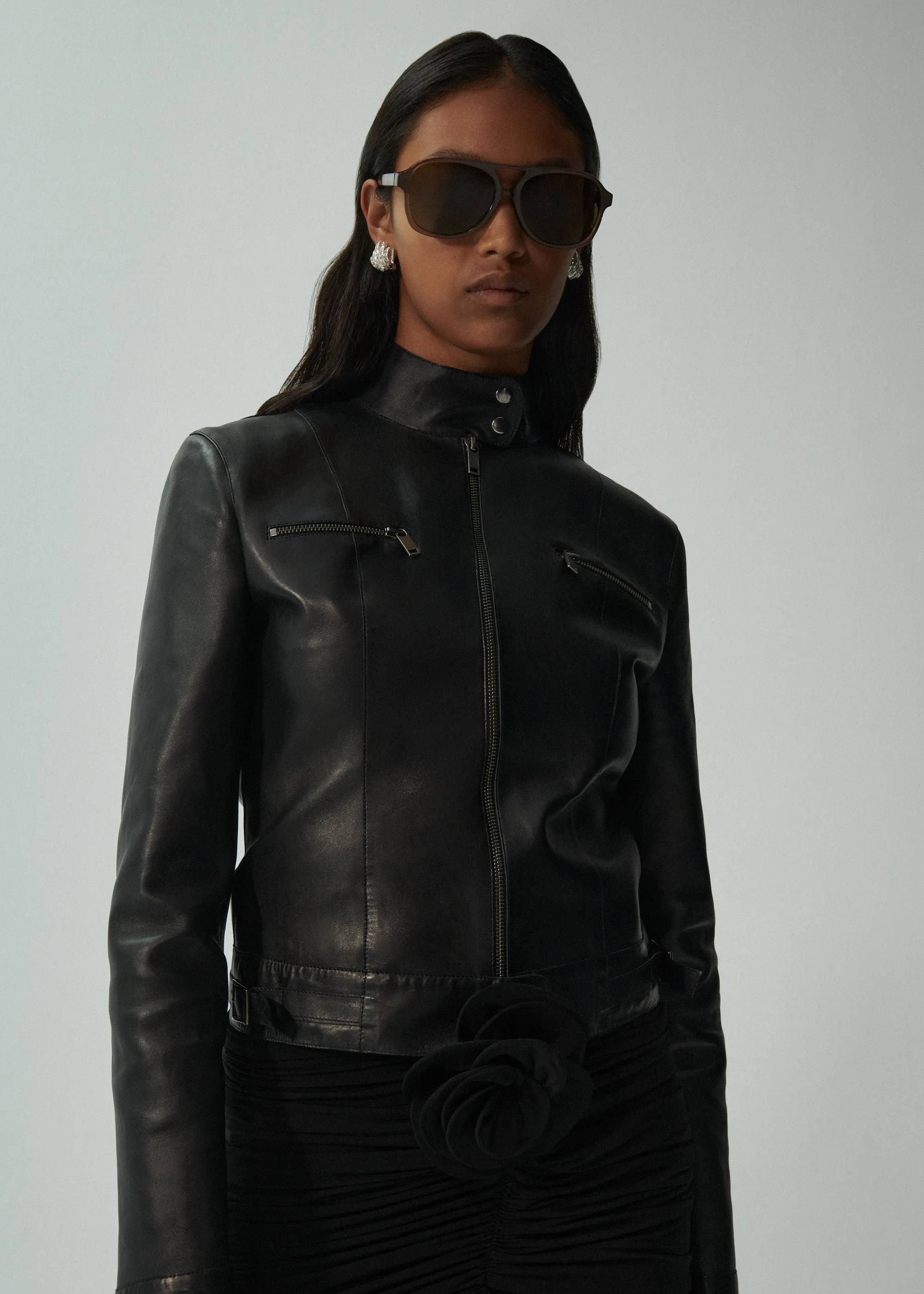 Leather racing jacket in black