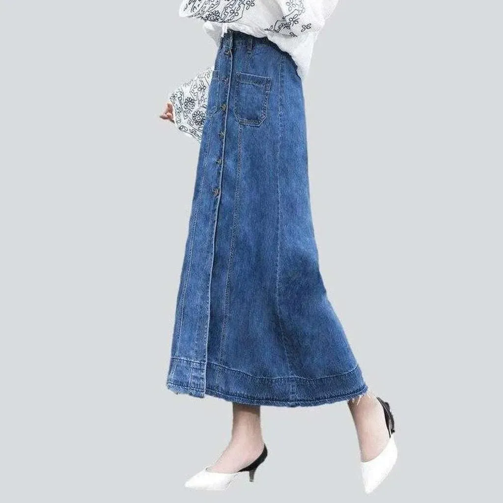 Long buttoned denim skirt